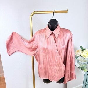 ETRO Italy Shimmering Rosy Peach Wrap Blouse - Bell Sleeve - IT 44